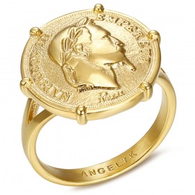 BAF0051 BOBIJOO Jewelry Ring Siegelring Besetzt mit Italien, Napoleon III Münze Louis Gold