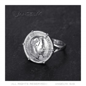 Bague Chevalière Sertie Griffée Napoleon III Pièce Louis Argent bobijoo