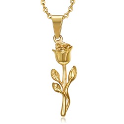 PEF0056B BOBIJOO Jewelry Anhänger Halskette Blume Rose Love Steel Gold