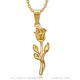 PEF0056B BOBIJOO Jewelry Anhänger Halskette Blume Rose Love Steel Gold