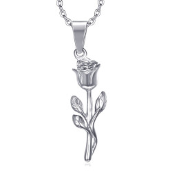 PEF0056BS BOBIJOO Jewelry Anhänger Halskette Blume Rose Love Steel Silber