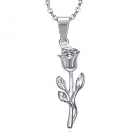 Pendentif Collier Fleur Rose Amour Acier Argent bobijoo