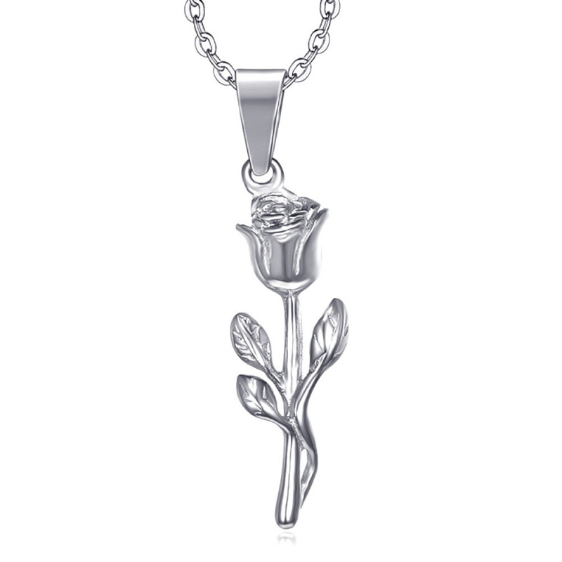 BOBIJOO Jewelry - Pendant Necklace Flower Rose Love Steel Silver - 14,90