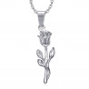 Pendentif Collier Fleur Rose Amour Acier Argent bobijoo