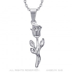 PEF0056BS BOBIJOO Jewelry Pendant Necklace Flower Rose Love Steel Silver
