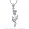 Pendentif Collier Fleur Rose Amour Acier Argent bobijoo