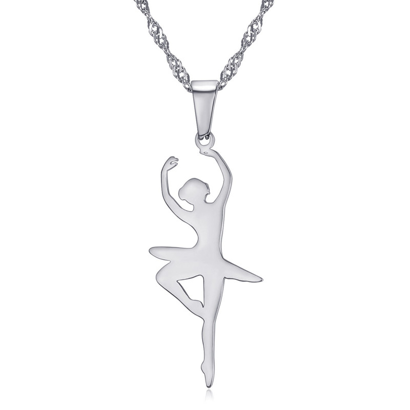 Pendentif Collier Danseuse Acier Argenté + Chaîne bobijoo