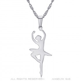 Pendentif Collier Danseuse Acier Argenté + Chaîne bobijoo