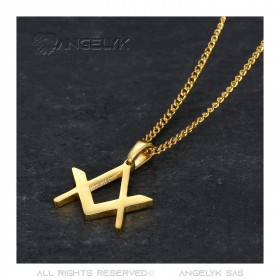 PE0297 BOBIJOO Jewelry Discreet Freemasonry Pendant Compass Square Gold