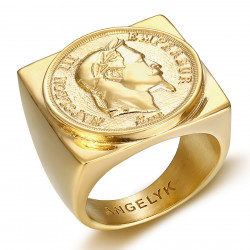 Anello napoleone anello con sigillo quadrato acciaio oro bobijoo
