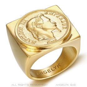 BA0384 BOBIJOO Jewelry Napoleon Ring quadratischer Siegelring Stahl Gold