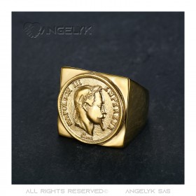 Anello napoleone anello con sigillo quadrato acciaio oro bobijoo