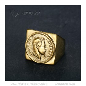 BA0384 BOBIJOO Jewelry Napoleon ring square signet ring steel gold