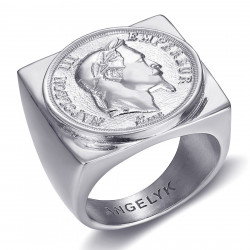 BA0385 BOBIJOO Jewelry Napoleon Ring quadratischer Siegelring Stahl Silber
