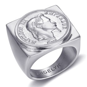 BA0385 BOBIJOO Jewelry Napoleon ring square signet ring steel silver