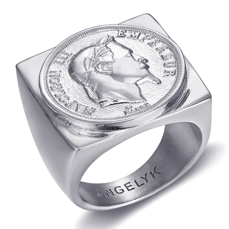 BA0385 BOBIJOO Jewelry Napoleon Ring quadratischer Siegelring Stahl Silber