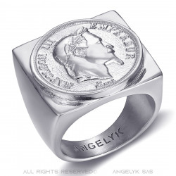 BA0385 BOBIJOO Jewelry Napoleon Ring quadratischer Siegelring Stahl Silber