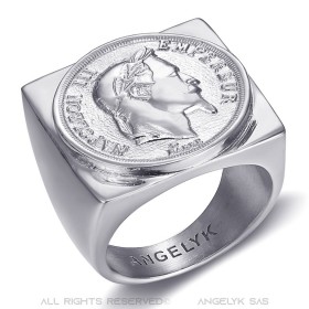 BA0385 BOBIJOO Jewelry Napoleon Ring quadratischer Siegelring Stahl Silber