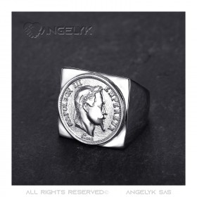 Anello Napoleone anello con sigillo quadrato acciaio argento bobijoo