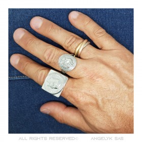 BA0385 BOBIJOO Jewelry Napoleon Ring quadratischer Siegelring Stahl Silber