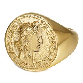 BA0388 BOBIJOO Jewelry Louis XIII Signet Ring Louis d'Or Steel Gold