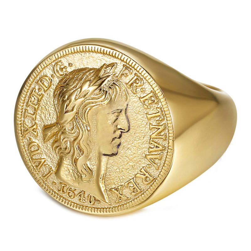 BA0388 BOBIJOO Jewelry Louis XIII Signet Ring Louis d'Or Steel Gold