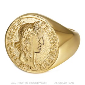 BA0388 BOBIJOO Jewelry Louis XIII Signet Ring Louis d'Or Steel Gold