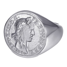 BA0389 BOBIJOO Jewelry Louis XIII Signet Ring Louis d'Or Steel Silver