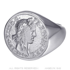 Bague Chevalière Louis XIII Louis d'Or Acier Argent bobijoo