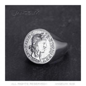 BA0389 BOBIJOO Jewelry Louis XIII Signet Ring Louis d'Or Steel Silver