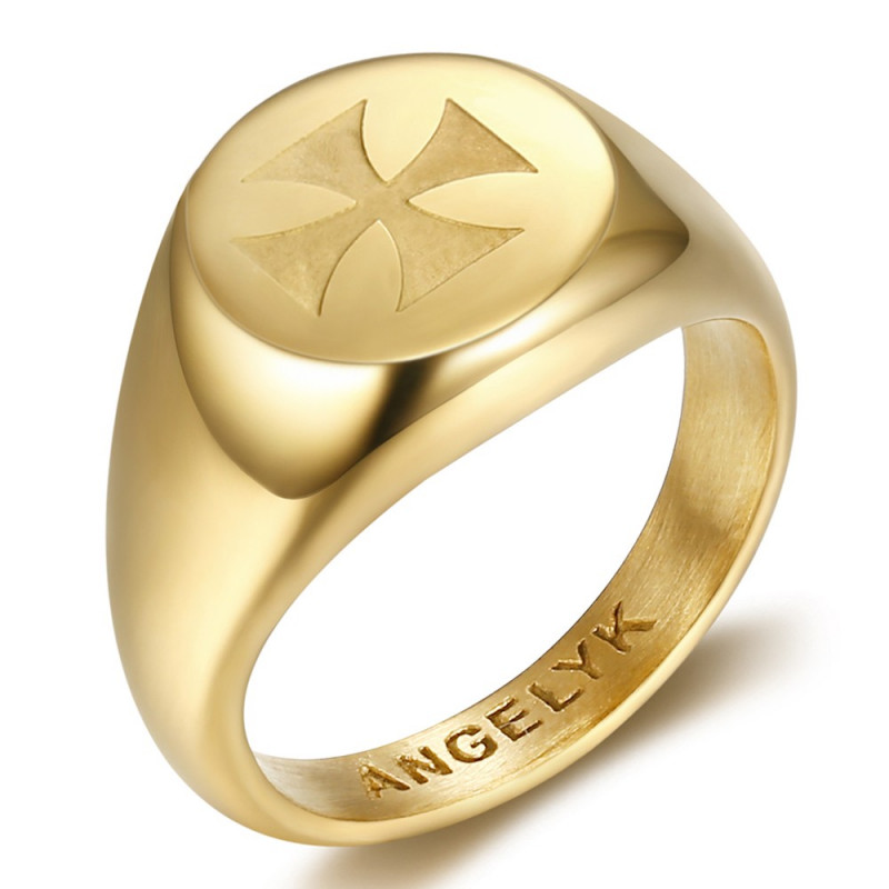 BA0390 BOBIJOO Jewelry Ring Symbol FM Lys Templar Malta Jerusalem Gold