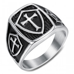 BA0164 BOBIJOO Jewelry Signet Ring Shield Templar Cross Silver