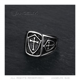 BA0164 BOBIJOO Jewelry Signet Ring Shield Templar Cross Silver