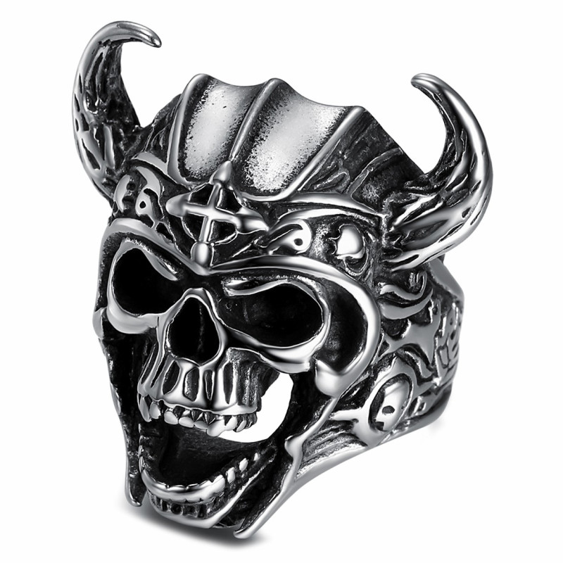 BA0228 BOBIJOO Jewelry Ring Siegel Ring Biker Widder Schädel Stahl