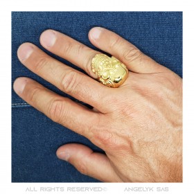 BA0232 BOBIJOO Jewelry Ring Signet Ring Skull Skeletons Steel Gold