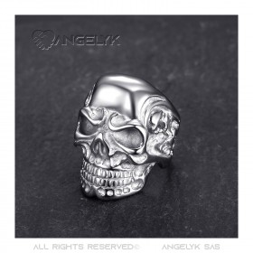 Bague Chevalière Tête de Mort Squelettes Acier Argent bobijoo