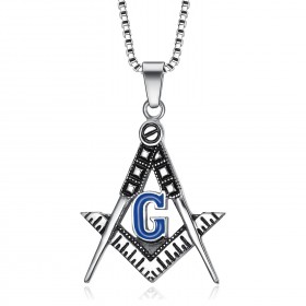 Pendentif Collier Franc Maçonnerie Argent Email Bleu bobijoo