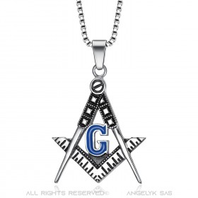 PE0005 BOBIJOO Jewelry Pendant Necklace Freemasonry Silver Blue Email