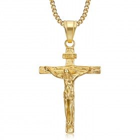 PE0006 BOBIJOO JEWELRY Collana con ciondolo croce di Gesù Cristo in acciaio 316L oro