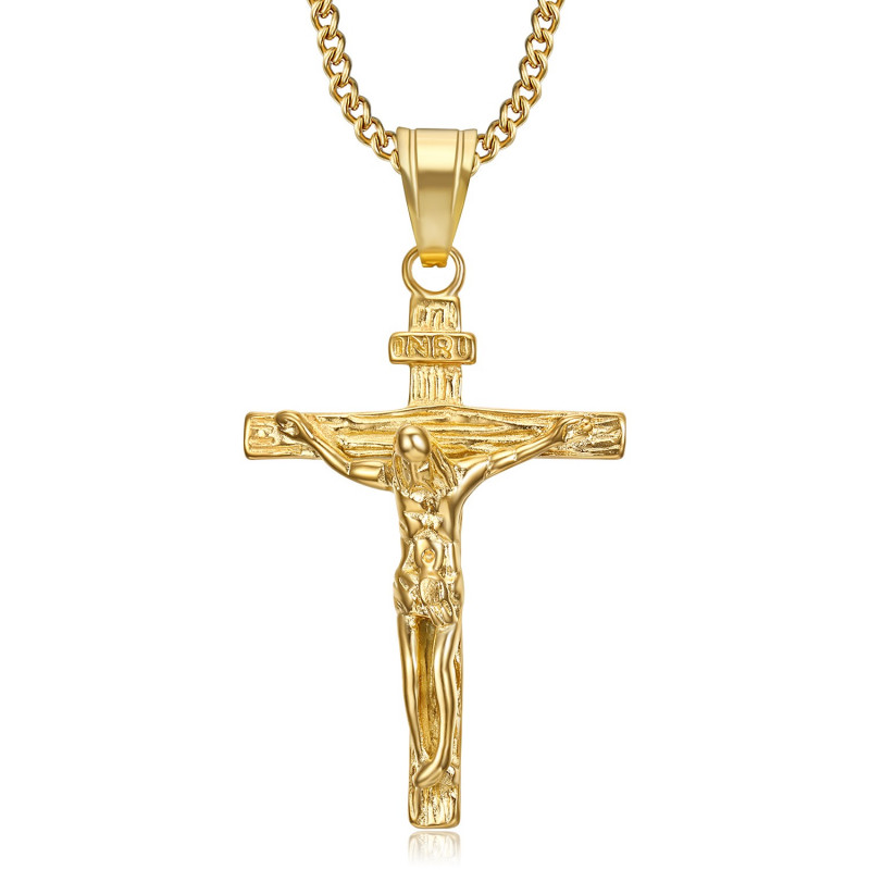PE0006 BOBIJOO JEWELRY Collar Colgante Jesucristo Cruz Acero 316L Oro