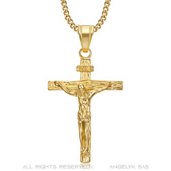 PE0006 BOBIJOO JEWELRY Collana con ciondolo croce di Gesù Cristo in acciaio 316L oro
