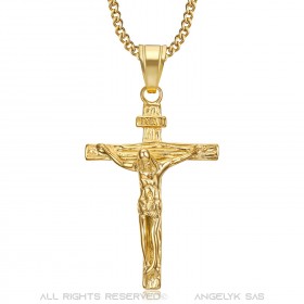 PE0006 BOBIJOO JEWELRY Pendant Necklace Jesus Christ Cross 316L Steel Gold