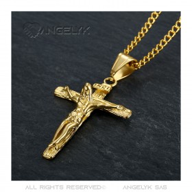 PE0006 BOBIJOO JEWELRY Pendant Necklace Jesus Christ Cross 316L Steel Gold