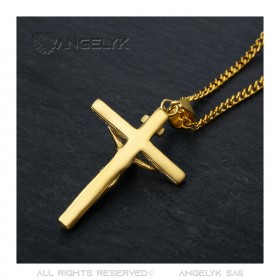 PE0006 BOBIJOO JEWELRY Anhänger Halskette Jesus Christus Kreuz 316L Stahl Gold