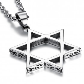 PE0103 BOBIJOO Jewelry Pendant Cross Star of David Steel Silver Decorated