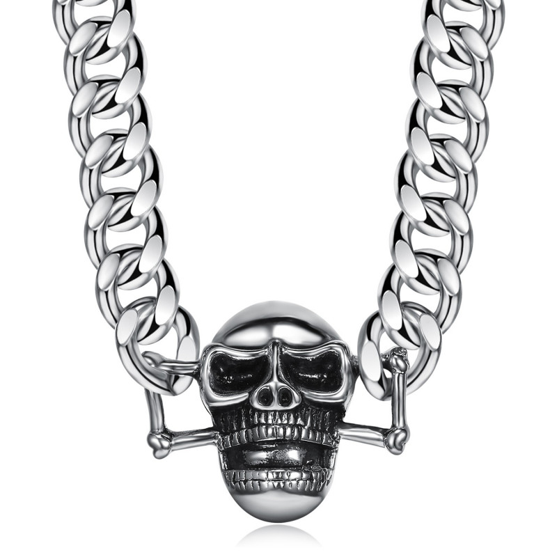 COH0003 BOBIJOO Jewelry Curb Chain Necklace Biker Skull Steel