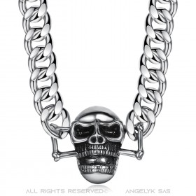 Collier Chaîne Gourmette Biker Tête de Mort Acier bobijoo