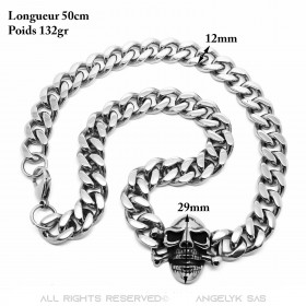 COH0003 BOBIJOO Jewelry Curb Chain Necklace Biker Skull Steel