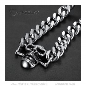 Collier Chaîne Gourmette Biker Tête de Mort Acier bobijoo