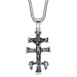 Pendentif Croix de Caravaca Acier Argent Vieilli bobijoo